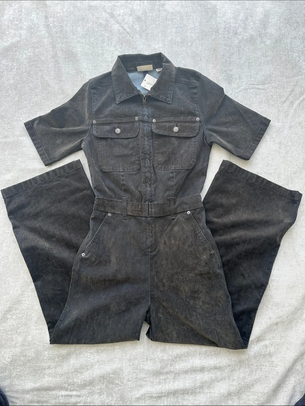 Universal Thread Jumpsuit Zip Stretch Velvety Flockd Denim Women's (4) NWT